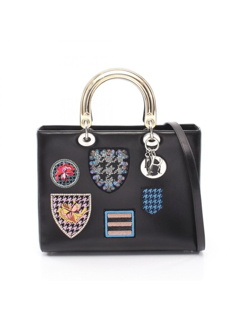Dior Handbag Lady Dior Large Patch 2-Way Black Multi Leather Lady Dior Tote - Picture 1 of 9